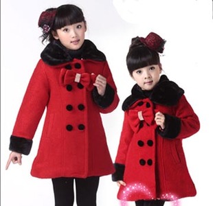  童装冬装加厚外套新款女童韩版中大童儿童风衣呢大衣毛领外套