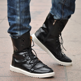  韩版时尚潮流工装高帮靴英伦男靴子马丁靴男式户外靴牛皮短靴军靴