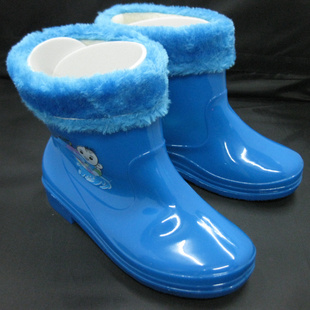  包邮冬天保暖雨鞋胶鞋防水套鞋雨靴色中大童男女式高筒蓝色雪地鞋