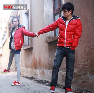  加厚保暖！新款正品短款连帽情侣羽绒服男女外套红黑可单买