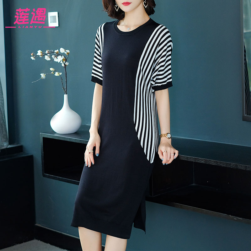 Large Women's wear Western style Short sleeved Overknee Borneol knitting Dress Mid length version Summer wear Easy Cover the belly Popular skirtin the Women's clothing/Boutique , Large size women category - from Buy2taobao.com to provide professional Taobao agent buy service