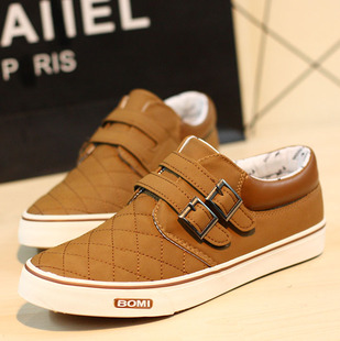  春季新品韩版男鞋 简约格纹英伦风商务休闲鞋男 懒人鞋板鞋