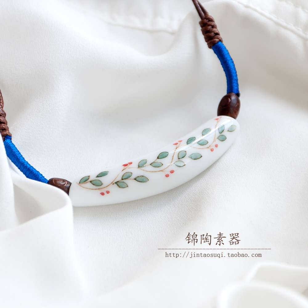 锦陶素器丨连理枝 手绘青花陶瓷首饰/饰品/项链/锁骨链 清新 复古 锦陶素器丨连理枝 手绘青花陶瓷首饰/饰品/项链/锁骨链 清新 复古