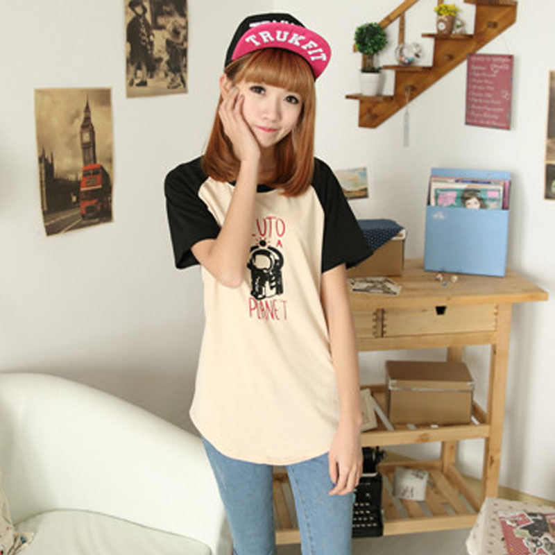 短袖t恤衫女开叉摆...