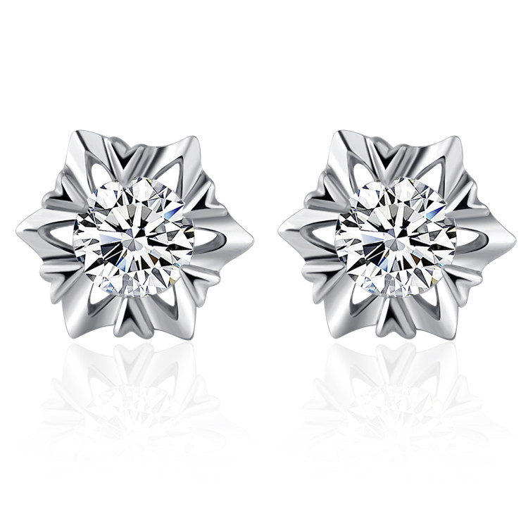 Authentic 18K white gold natural diamond studs earrings women's snowflake earring white Platinum Super Pack email specials