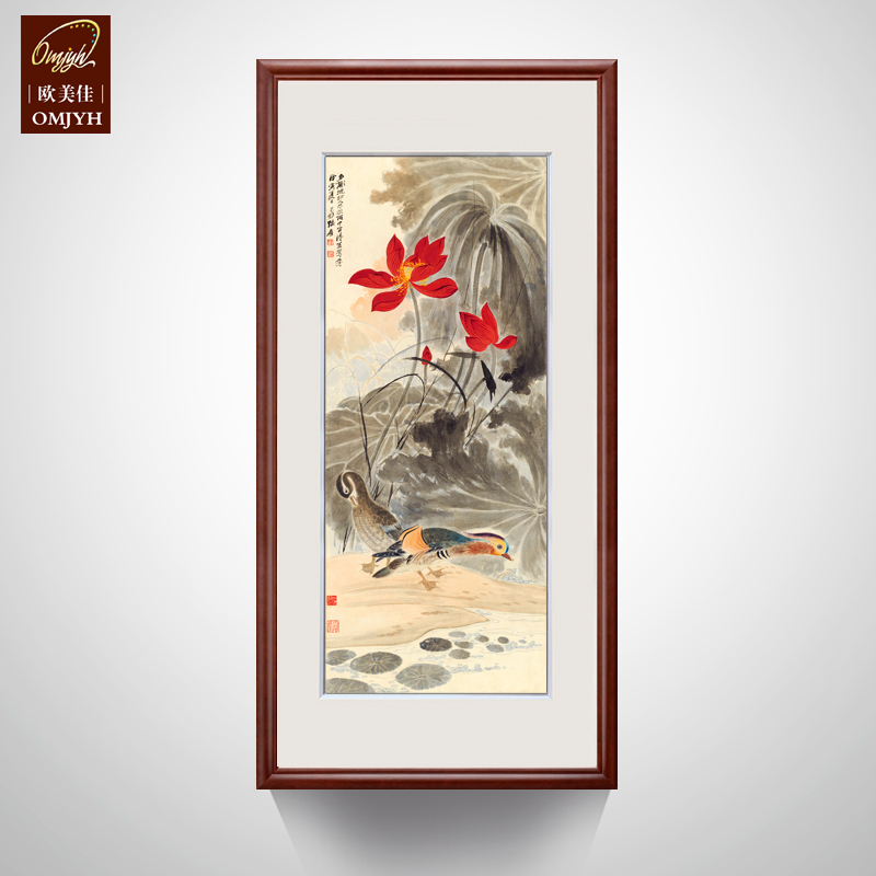 新中式荷花鸳鸯图仿古画国画花鸟画玄关卧室竖幅有框画字画书画|msdalam kategori Aksesori rumah, lukisan hiasan, lukisan tradisional Cina - dari Buy2taobao.com untuk memberikan perkhidmatan ejen Taobao profesional membeli