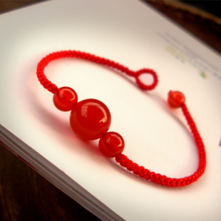  天然玛瑙本命年红绳子编织手链女款男士情侣批发手镯转运珠金刚结