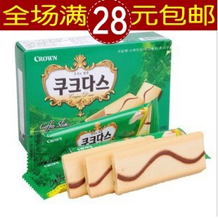  韩国进口食品 CROWN可拉奥咖啡蛋卷 咖啡夹心蛋卷饼干144g满包邮
