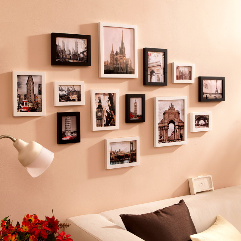 <em>美画</em>实木<em>照片</em>墙欧式<em>相片</em>墙现代相框创意简约适