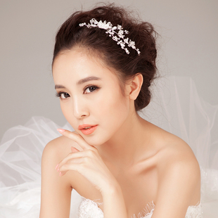  【花开085朵】萱叶。新款银色简约闪钻新娘结婚头饰发饰品