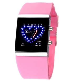  防水SKMEI爱心男女韩国时尚学生手表 LED心形情侣果冻电子表