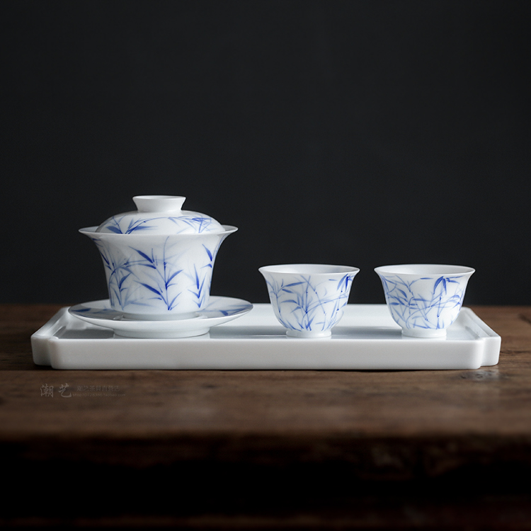 手绘青花竹影茶壶泡茶器白瓷反口茶杯主人品茗杯茶碗陶瓷功夫茶具在类目 餐饮具, 茶具, 功夫茶具中 - 来自Buy2taobao.com提供专业的淘宝代购服务