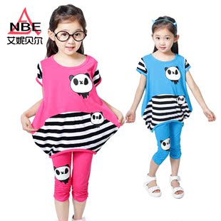  艾妮贝尔童装夏季新款儿童两件套 女童休闲纯棉套装 韩版熊猫