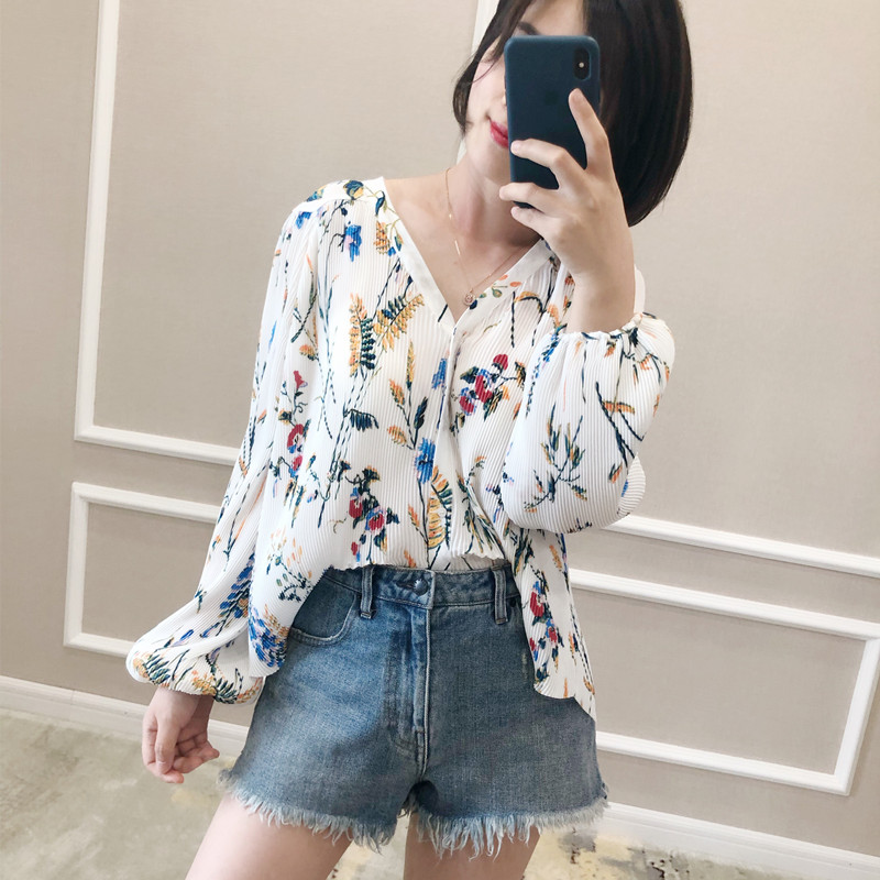 出游季~清新印花度假风褶皱小上衣 雪纺长袖衬衫 防晒~|msdalam kategori Butik wanita / wanita, baju lace/baju chiffon - dari Buy2taobao.com untuk memberikan perkhidmatan ejen Taobao profesional membeli