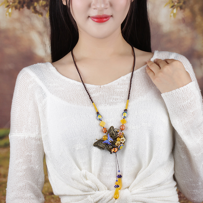 sweater chain have more cash than can be accounted for Pendant Pendants Yellow Chalcedony Pendant butterfly Ethnic style Necklace Retro Lanyard Spring and summer Jewelryin the Accessories/Fashion Jewelry, Necklace category - from Buy2taobao.com to provide professional Taobao agent buy service