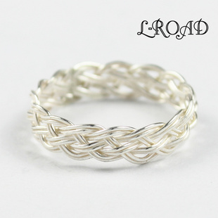  原创手工银饰 细丝编织 纯银戒指 男 女 尾戒 情侣对戒 990 细小