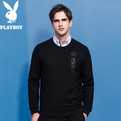 花花公子卫衣男春秋款长袖圆领套头男士商务休闲简约潮流男装外套