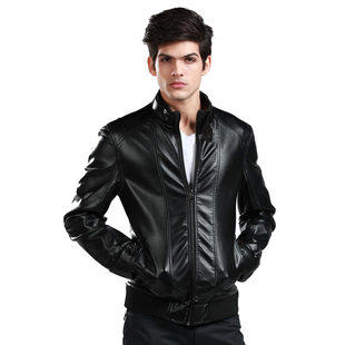  维杰斯春装新款男装皮衣 男士韩版修身仿真皮皮衣 PU皮夹克男