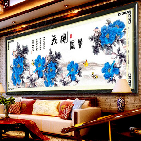 精准印花十字绣新款客厅蓝色牡丹花开富贵十字绣最新款大幅