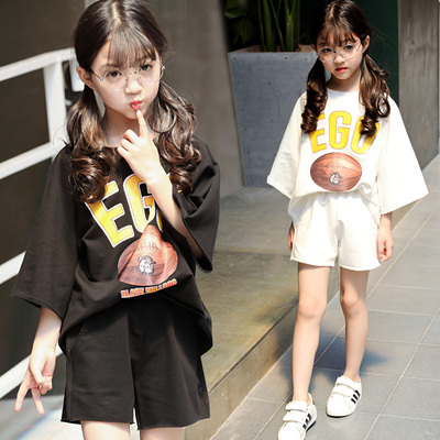 儿童夏装2019新款套装网红时髦女童装洋气夏装套装中大童韩版衣服