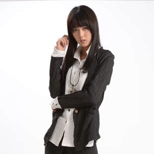  BANSE包邮春装新款麻质文艺通勤长袖小西装开衫外套品牌女装