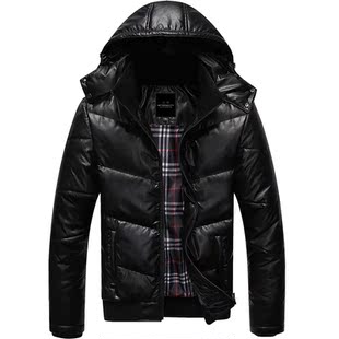  AF 男装冬装新款 PU皮短款 羽绒服男士正品清仓 休闲修身羽绒衣潮
