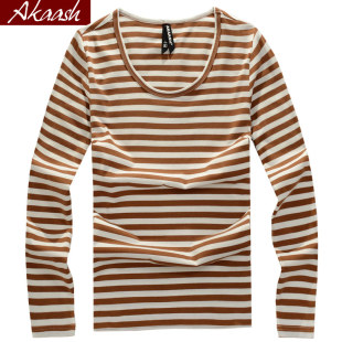  埃卡斯 男装打底衫T恤男长袖修身休闲海魂衫 男士条纹圆领长袖T恤