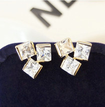 韩国时尚 三角锆石耳钉气质款~方形扭转 锆石耳环耳饰