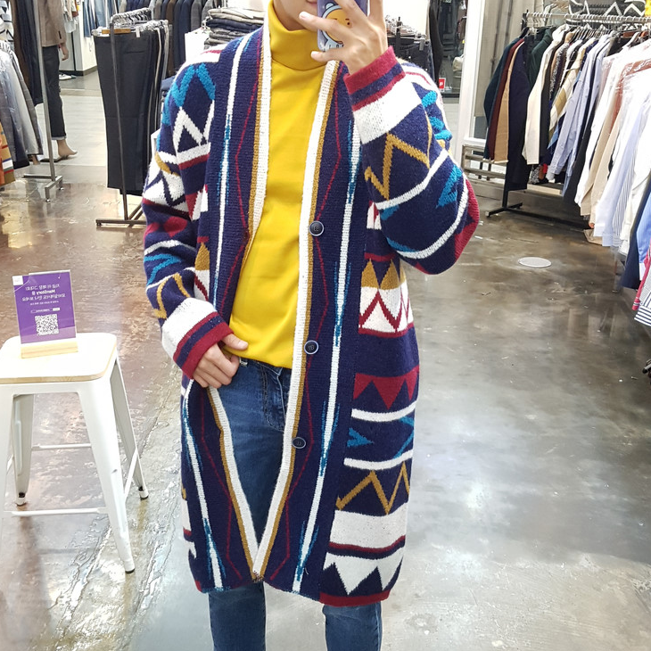 Dongdaemun the republic of korea men's wear Agency purchase Mixed color Ripple Hit color Mid length version Easy V-neck knitting Cardigan coatin the Men's clothing, Knitwear/Sweaters category - from Buy2taobao.com to provide professional Taobao agent buy service