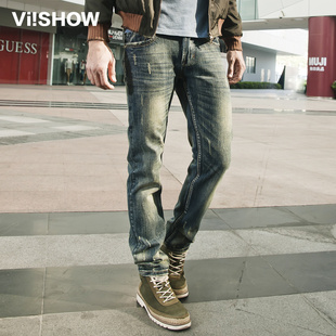  viishow春款新品直筒水洗男士牛仔裤潮流欧美风男休闲牛仔裤