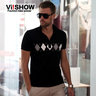  viishow品牌男装折扣正品潮牌polo衫保罗t恤欧美复古修身青年短袖