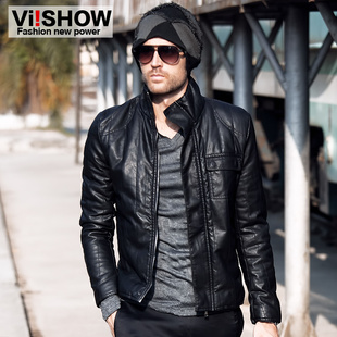  viishow 春装机车男式皮衣PU男士外套 男修身皮夹克新款男装