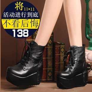  新款春女鞋 短靴厚底 真皮马丁靴女英伦机车靴高跟单鞋松糕女靴子