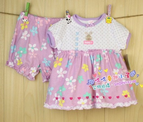 kamacar紫色短袖婴儿裙式上衣娃娃衫+短款2件