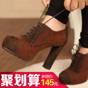  【聚】GENKEK/臻格 年春季新款 真皮复古高跟鞋 系带单鞋女鞋