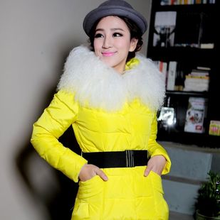  新款juemee橘米高端加厚超大滩羊毛领中长款修身羽绒服女包邮