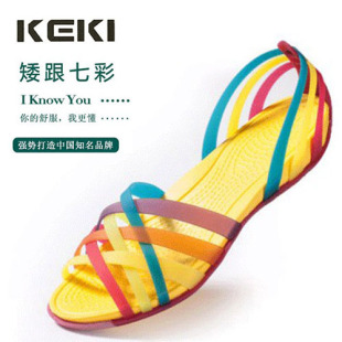  新款雷比亚正品阿妮塔平底/七彩果冻水晶休闲女鞋鱼嘴凉鞋洞洞鞋