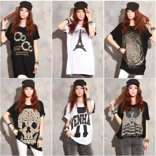  两件包邮 夏装韩版蕾丝拼接莫代尔宽松大码短袖蝙蝠t恤女S120