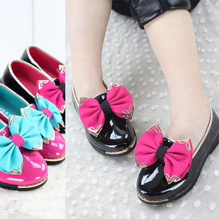  春季新款 女童皮鞋漆光PU大蝴蝶结韩版公主鞋 时尚儿童单鞋