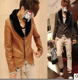  【新款上市】爆款春装修身翻领拉链时尚休闲皮衣 P003