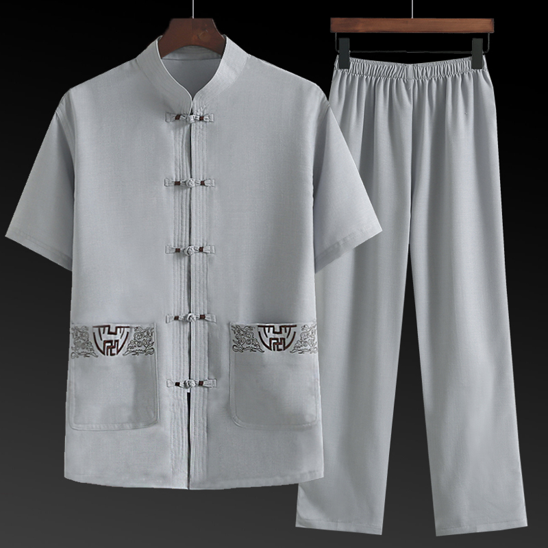 Chinese style Tang costume Middle-aged and elderly people Cotton and hemp dad Summer wear grandpa Hanfu Flax Short sleeved suit the elderly clothesin the Men's clothing, National costume category - from Buy2taobao.com to provide professional Taobao agent buy service