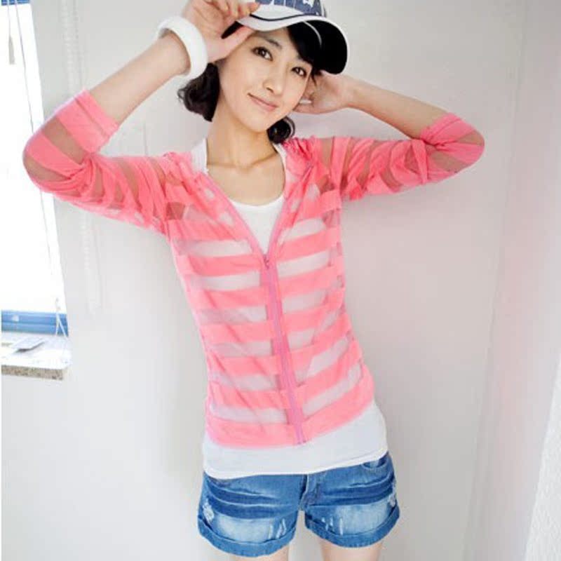 韩版条纹糖果色防晒...