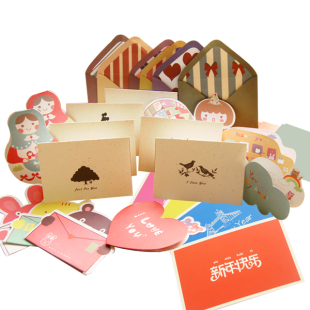  品唐 韩国创意贺卡带信封+新年明信片+复古贺卡带信封 46张入套装