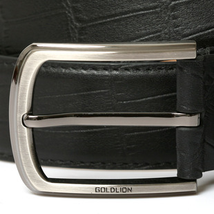  正品防伪新款特卖金利来皮具男士黑色百搭牛皮针扣腰带皮带礼盒男