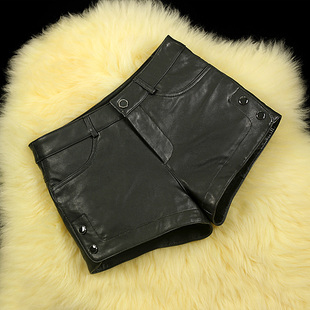 2013新款秋冬<em>皮裤短裤女</em>真皮皮裤黑色性感韩