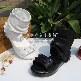  韩版铆钉公主凉鞋 黑白系列时尚女童凉靴 潮款高帮儿童罗马鞋