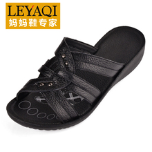 Yue Ya Qi 2013 shoes summer sandals slope with sandals and slippers mother leather soft bottom middle-aged female shoes 12805