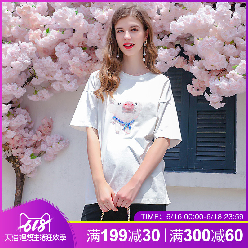 十月名裳孕妇纯棉t恤短袖夏女白色宽松小猪图案上衣夏季时尚套装|ruв категории Всё для беременных и кормящих, материнство, футболка - от Buy2taobao.com для оказания профессиональной услуги покупки агента Taobao