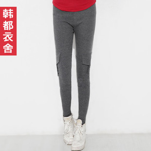  韩都衣舍品牌折扣店夏装新款女装 纯色修身显瘦打底裤EJ2083