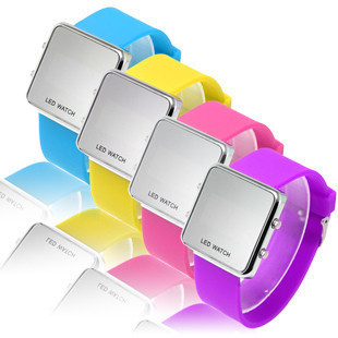  LED镜面手表 儿童手表 男孩 女童手表 中学生手表男款女款 拍拍表